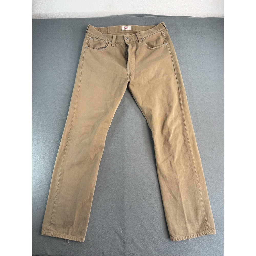 Y2K Levi's 501 Jeans Mens 33x32 Beige Regular Straight Button Fly Denim Casual